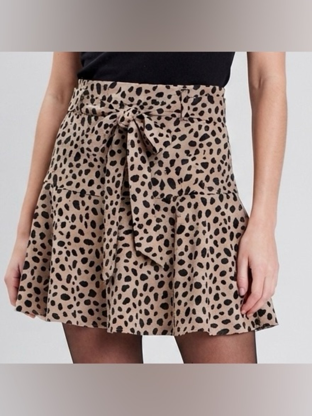 Grade & Gather Leopard Print Tie Waist Tiered Mini Skort Women’s Size Small